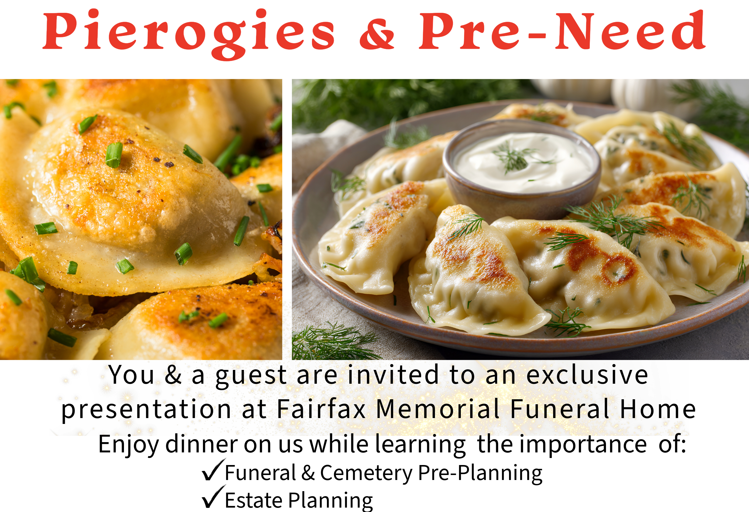 Pierogies and Pre-Need event flyer